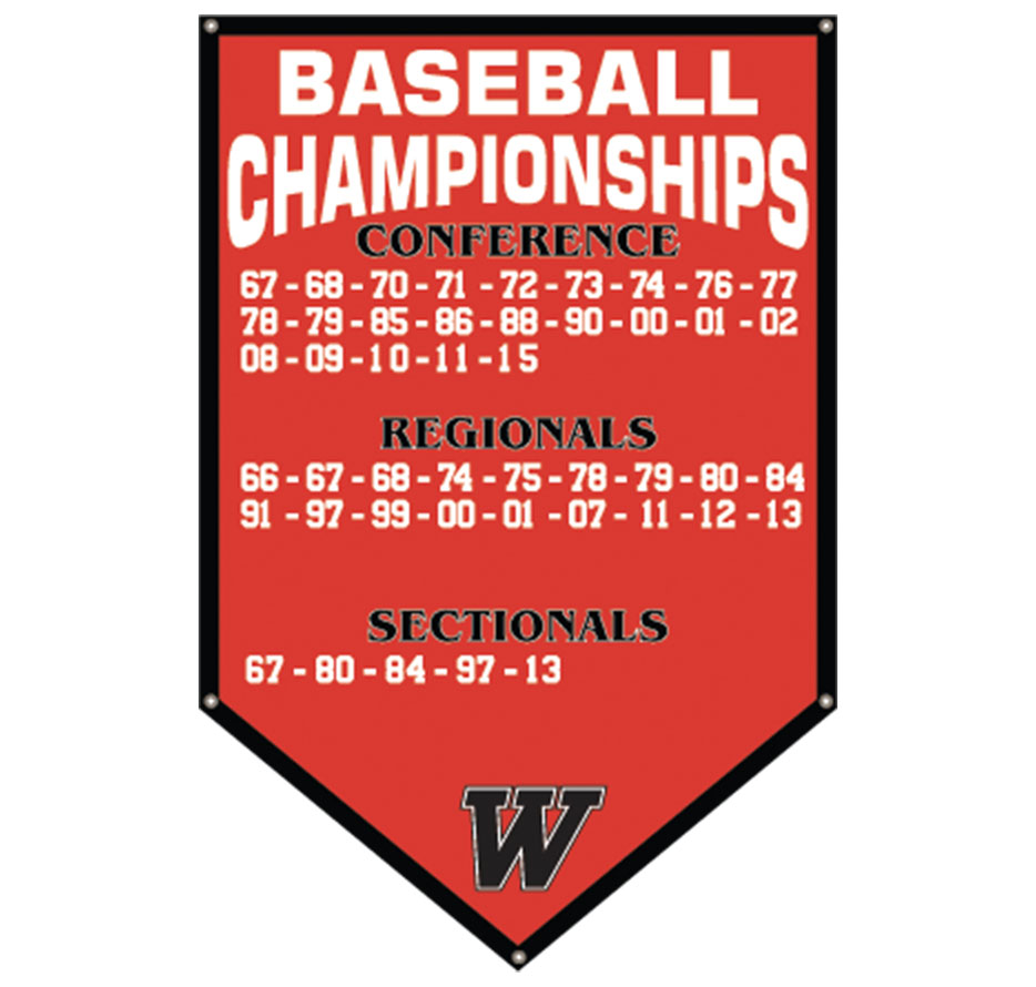 high school baseball banner in red